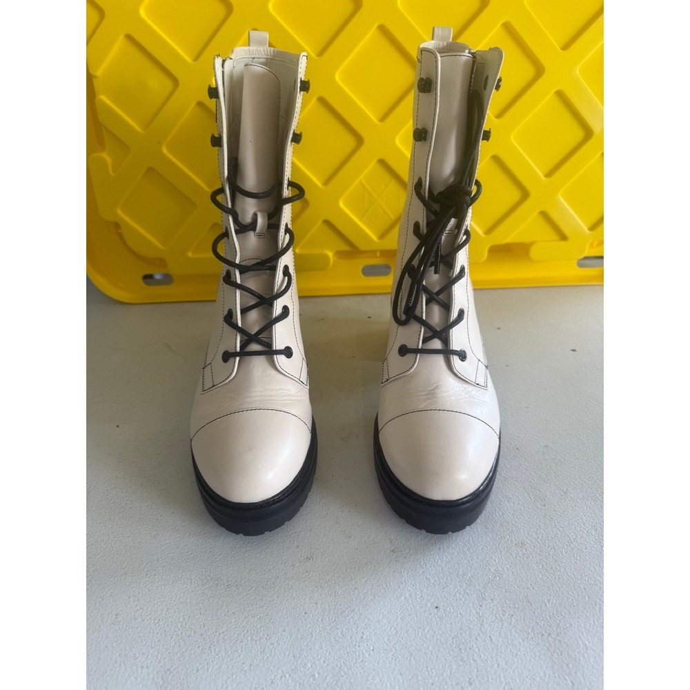 Michael Kors Womens Cream Leather Lace Up Side Zip Combat Boots PW20H Size 8.5M - Picture 2 of 7